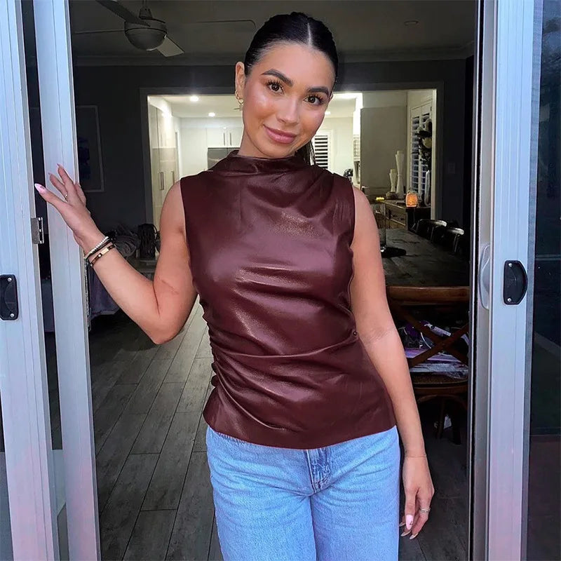Lea - Sleeveless Leather Top