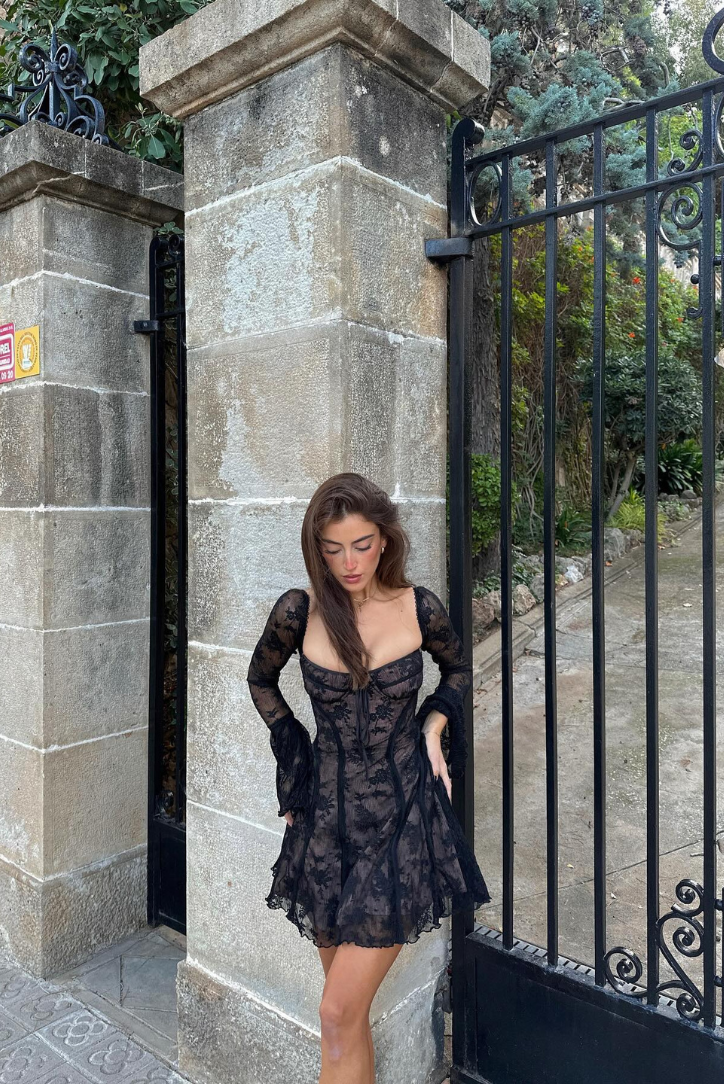 Jessica - Vintage Embroidered Mesh Mini Dress