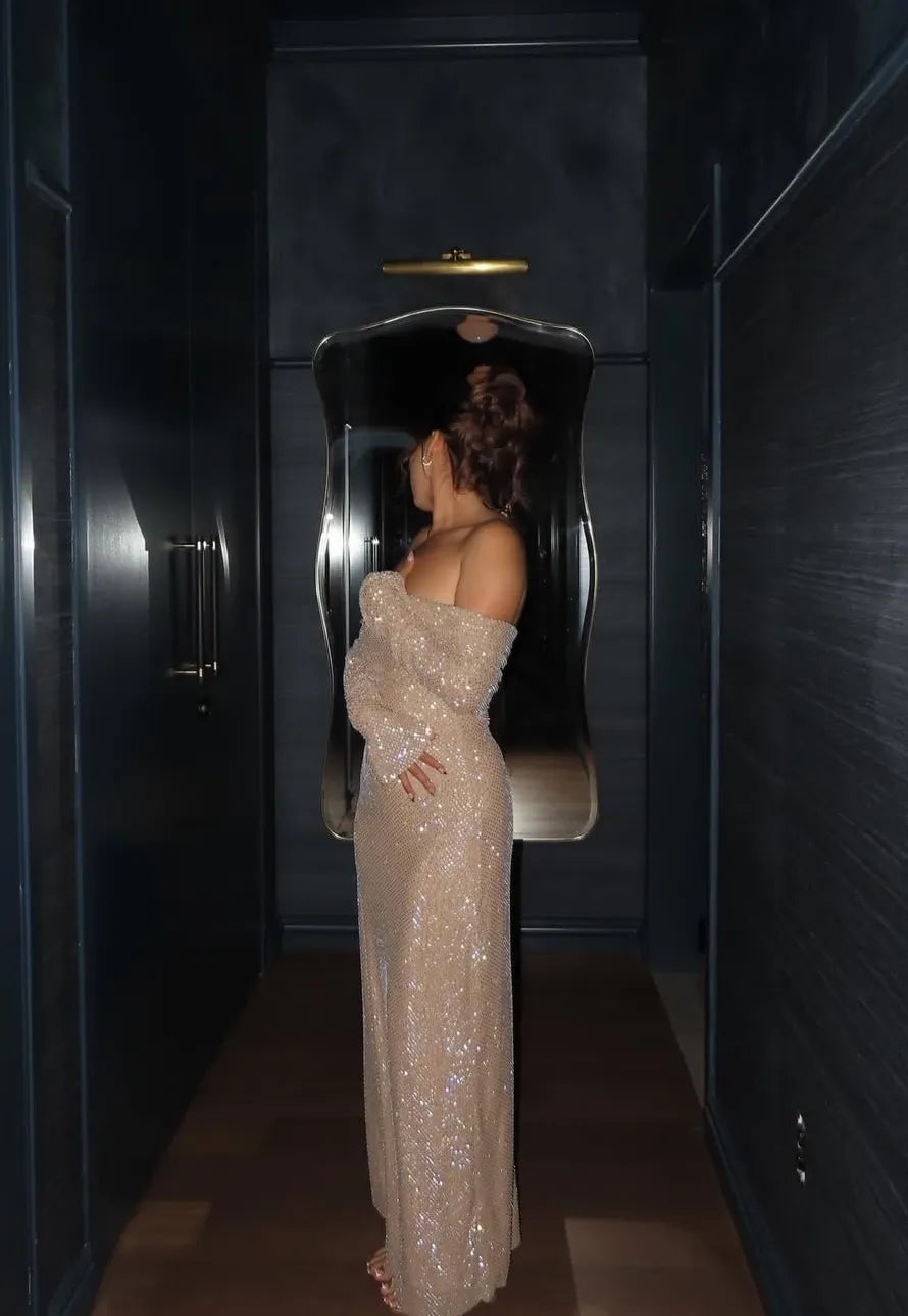 Niamh - Off Shoulder Diamante Maxi Dress