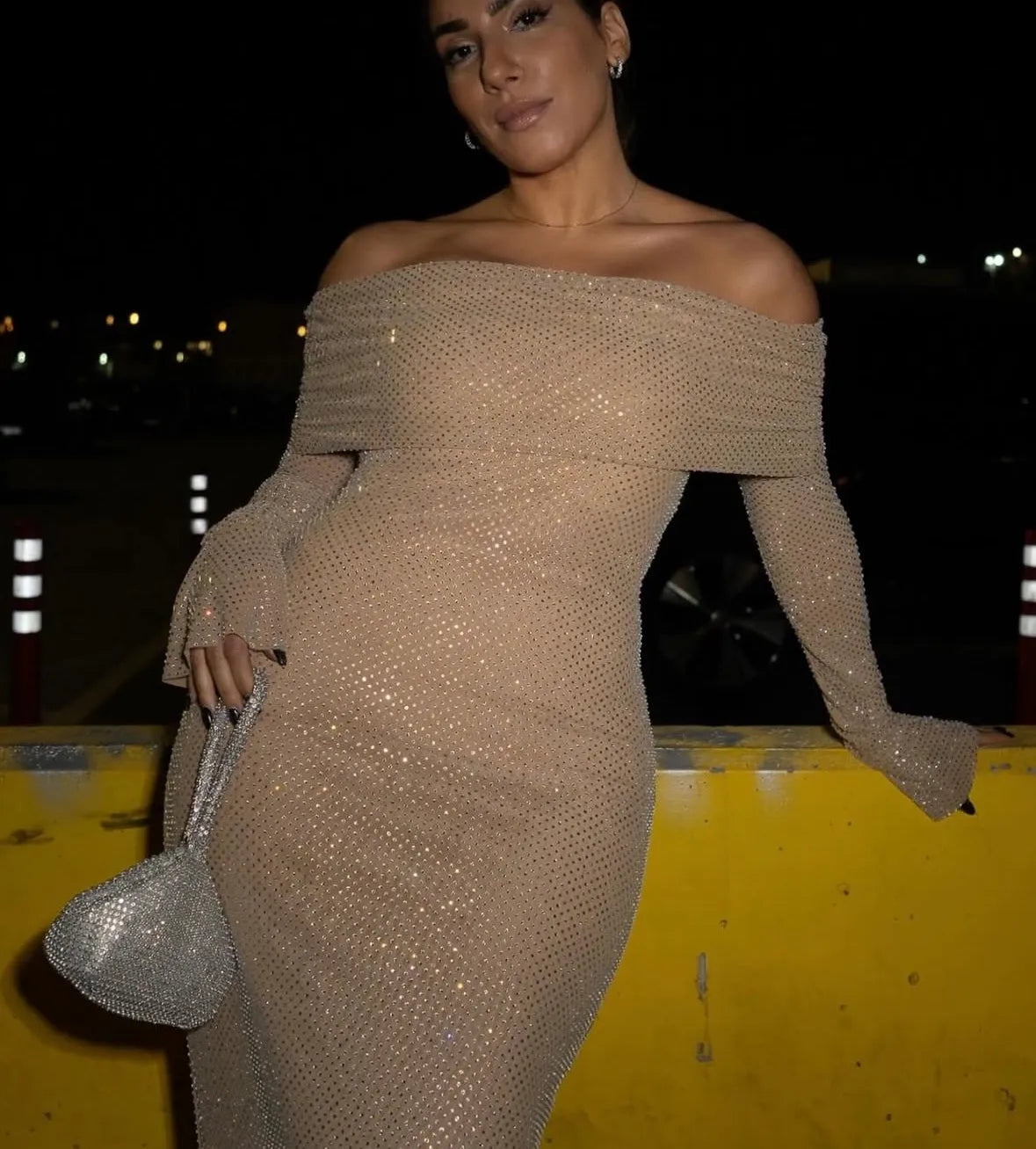 Niamh - Off Shoulder Diamante Maxi Dress