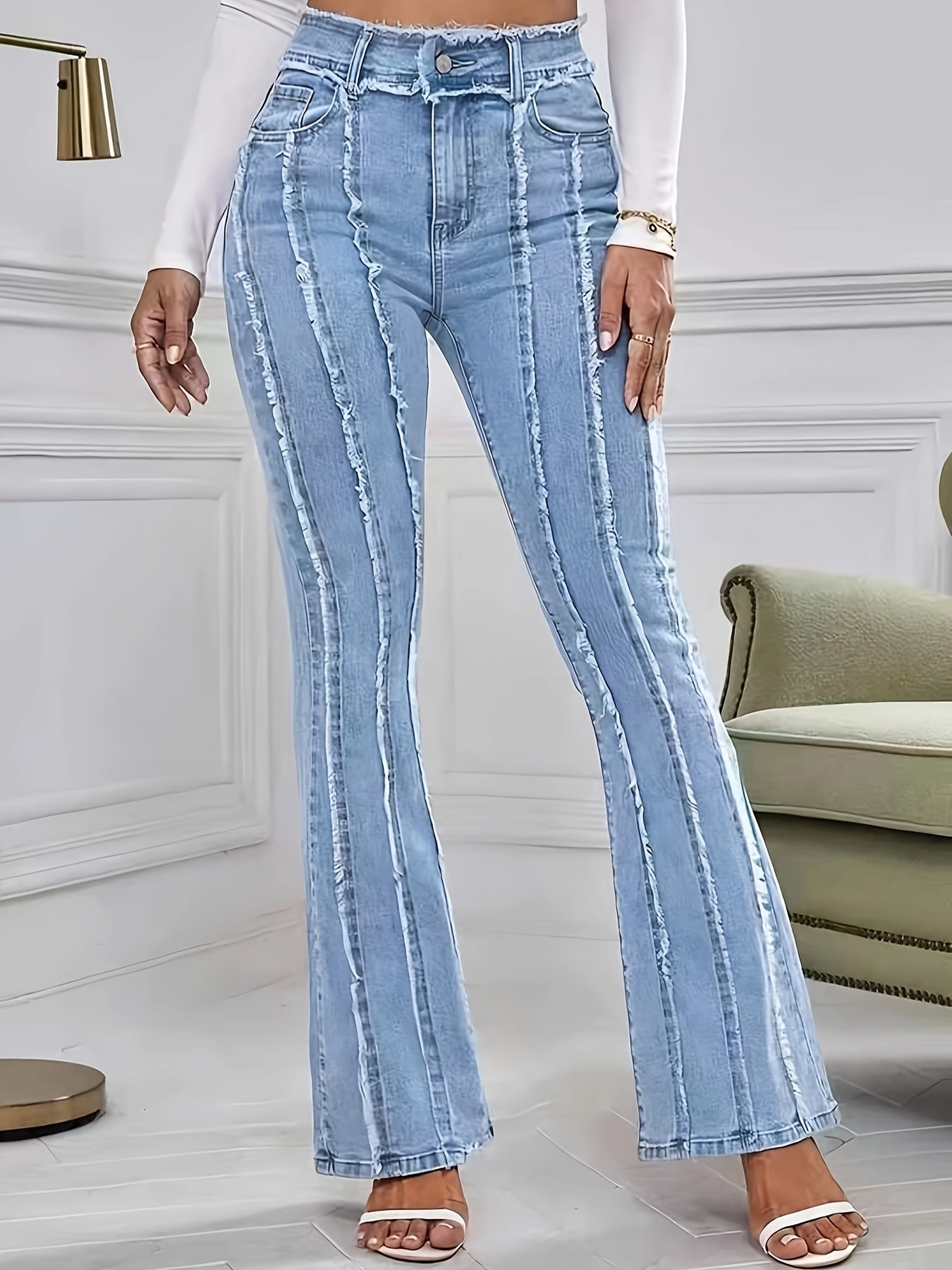Solene - Striped High-Waist Jeans