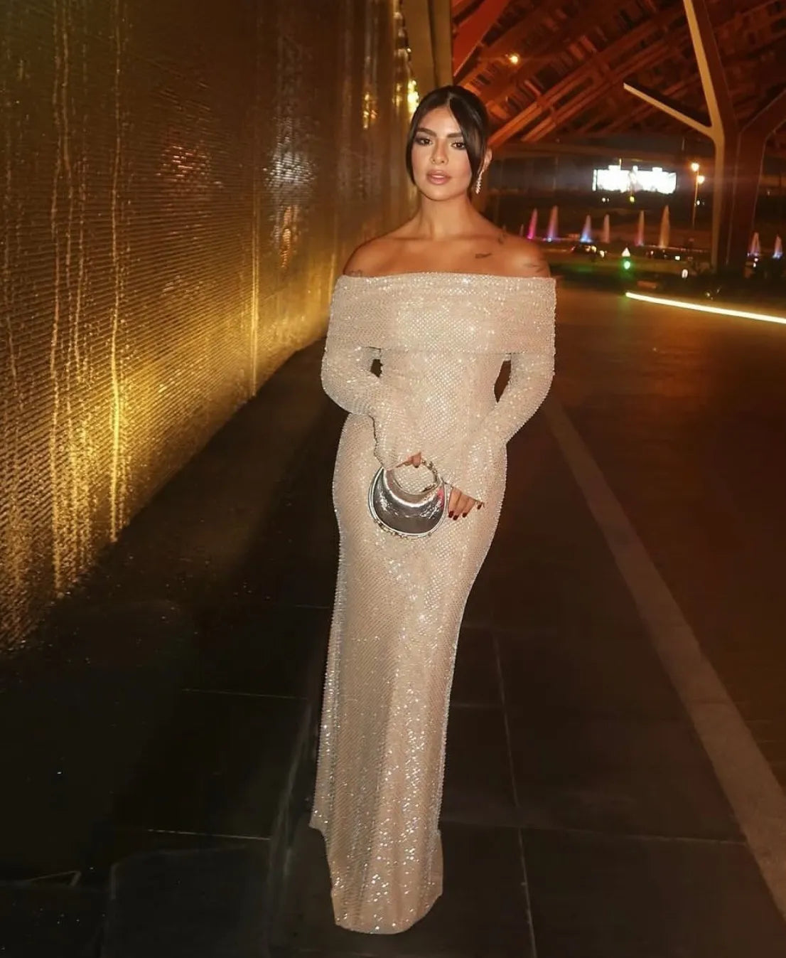 Niamh - Off Shoulder Diamante Maxi Dress