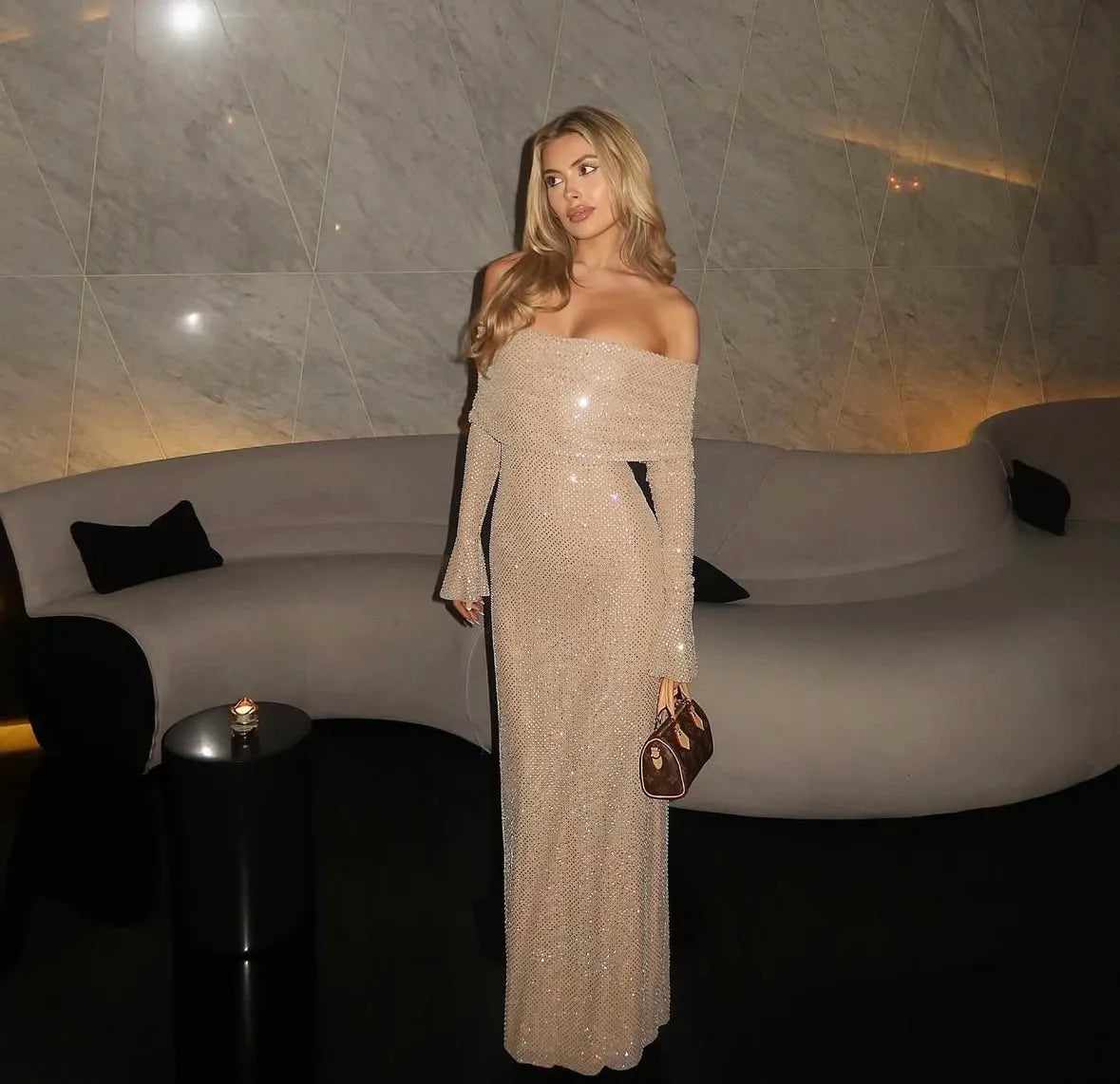 Niamh - Off Shoulder Diamante Maxi Dress