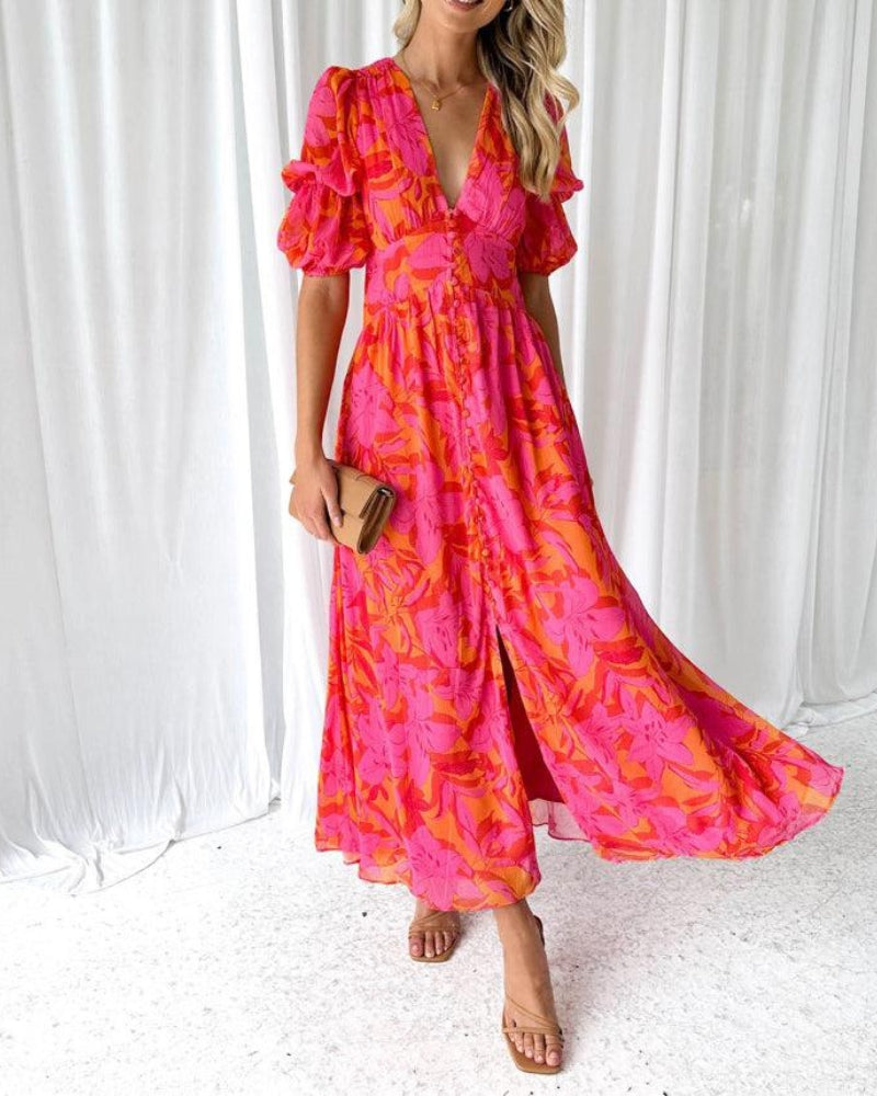 Adelise - Red & Pink Maxi Dress