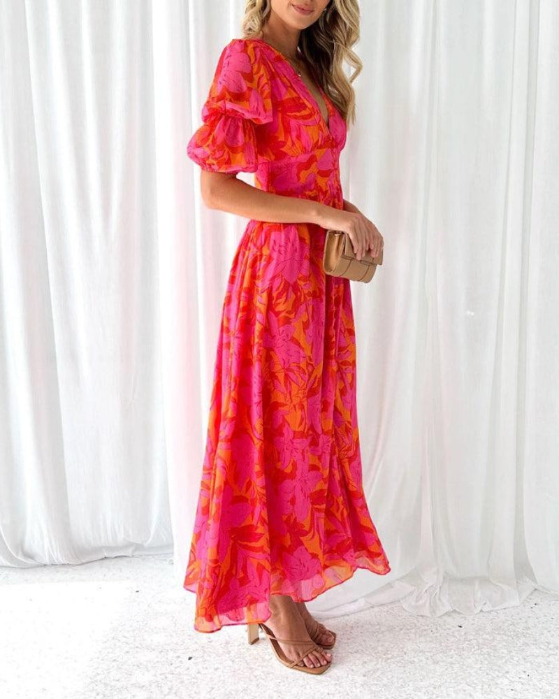 Adelise - Red & Pink Maxi Dress
