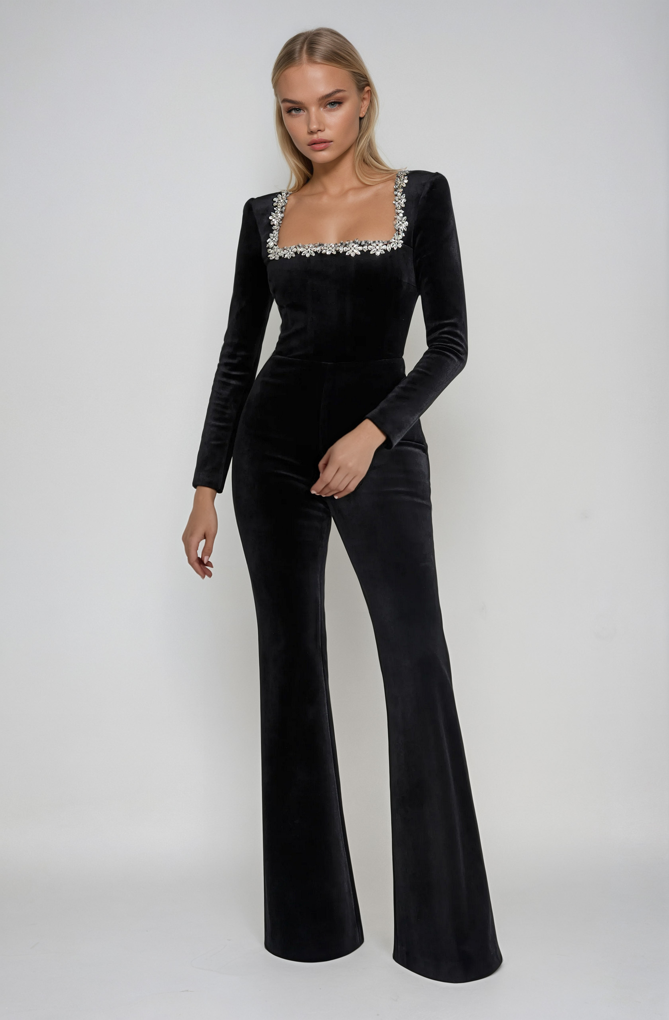 Solene - Neck-Detail Solid Jumpsuit