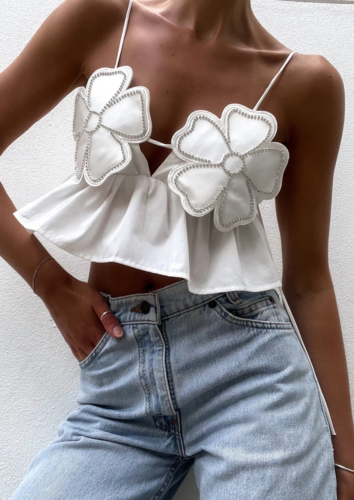 Elara - Rhinestone Studded Crop Top