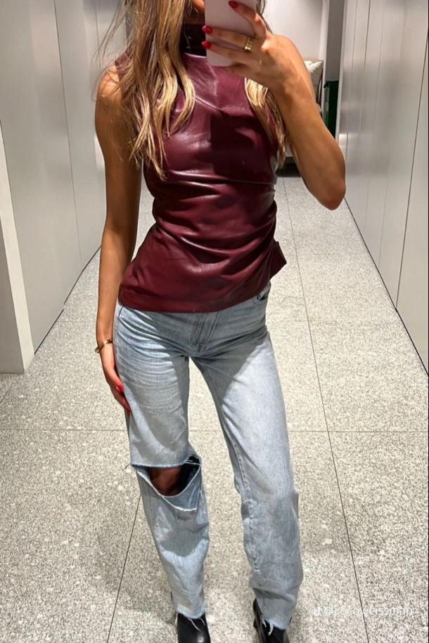 Lea - Sleeveless Leather Top
