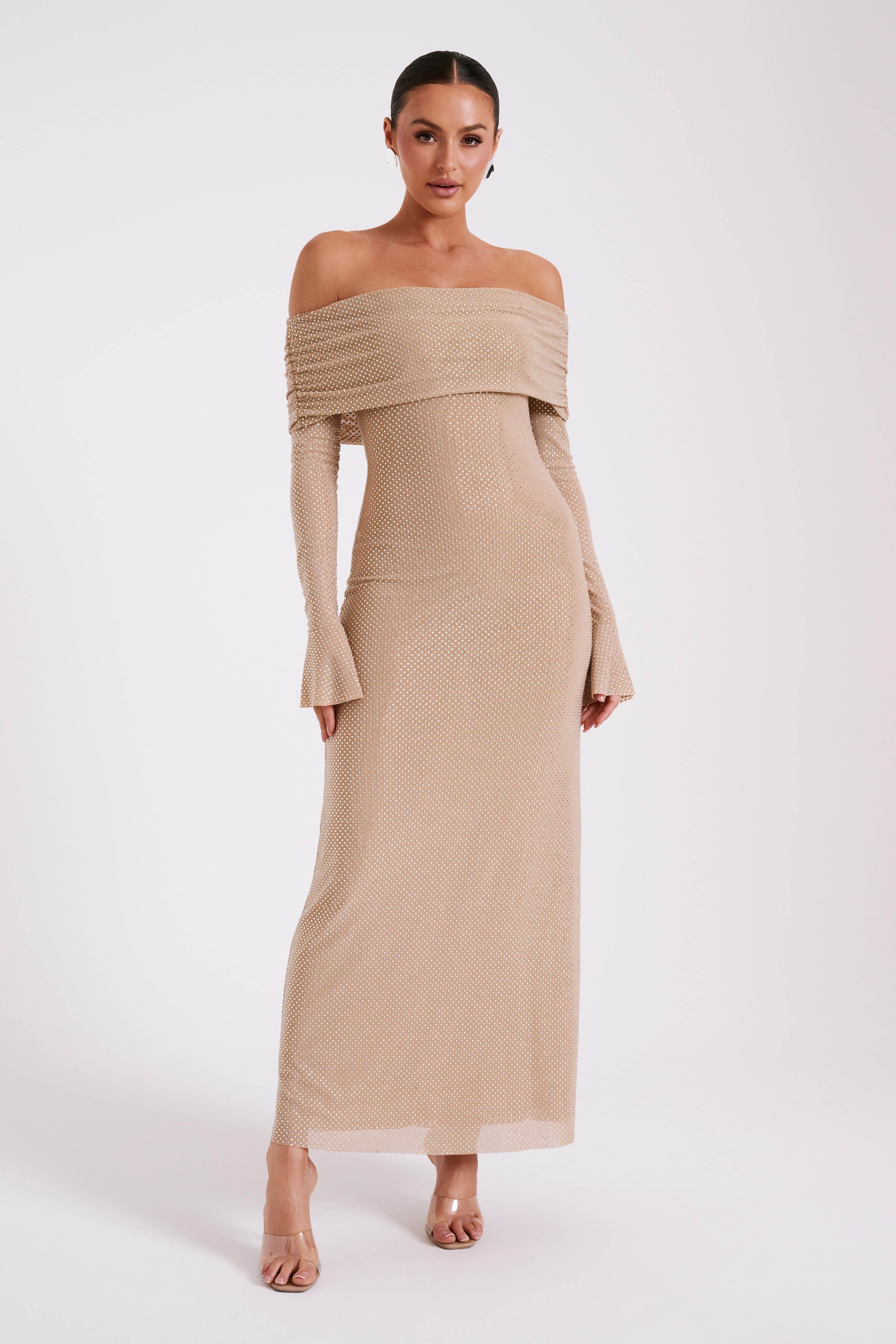 Niamh - Off Shoulder Diamante Maxi Dress