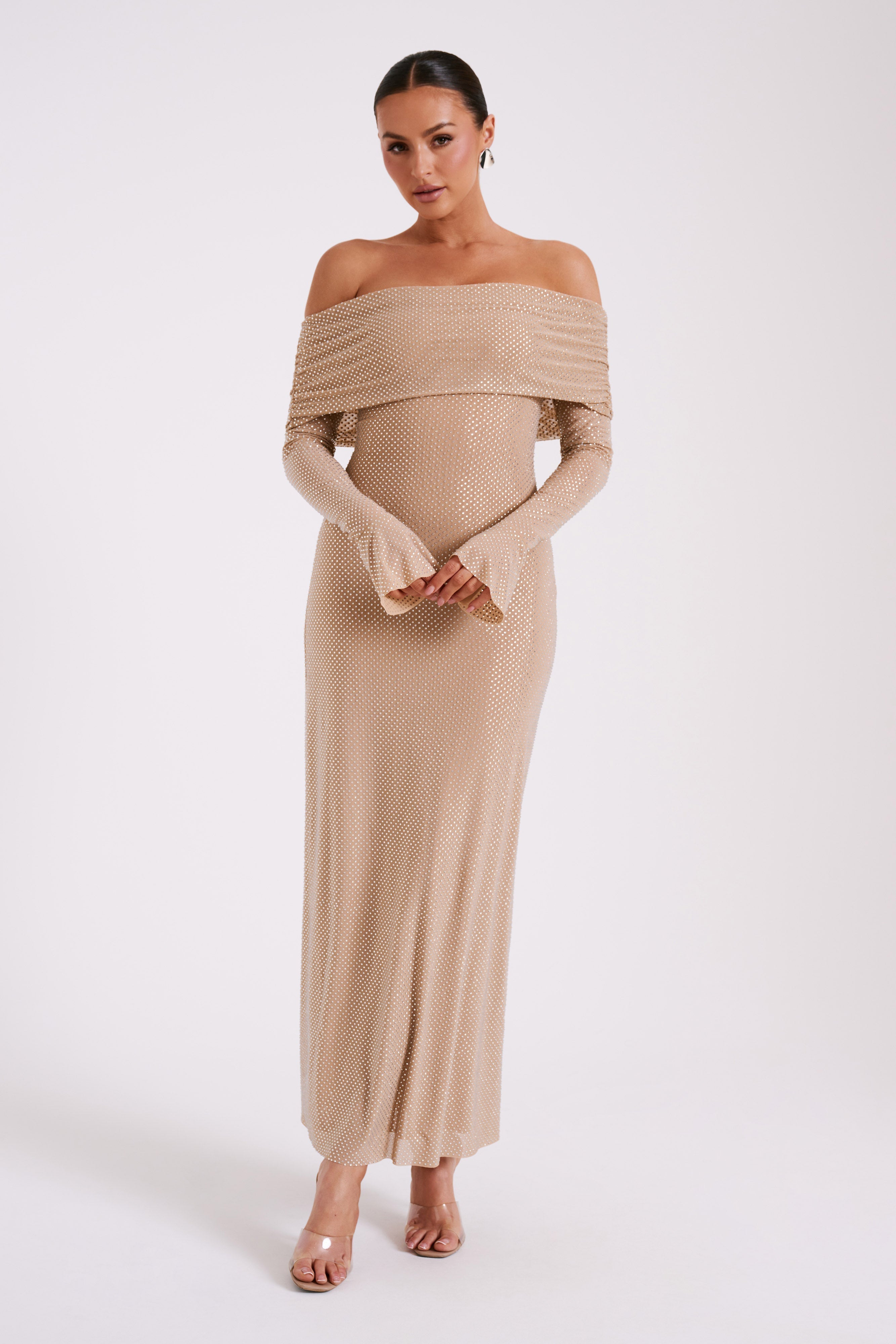 Niamh - Off Shoulder Diamante Maxi Dress