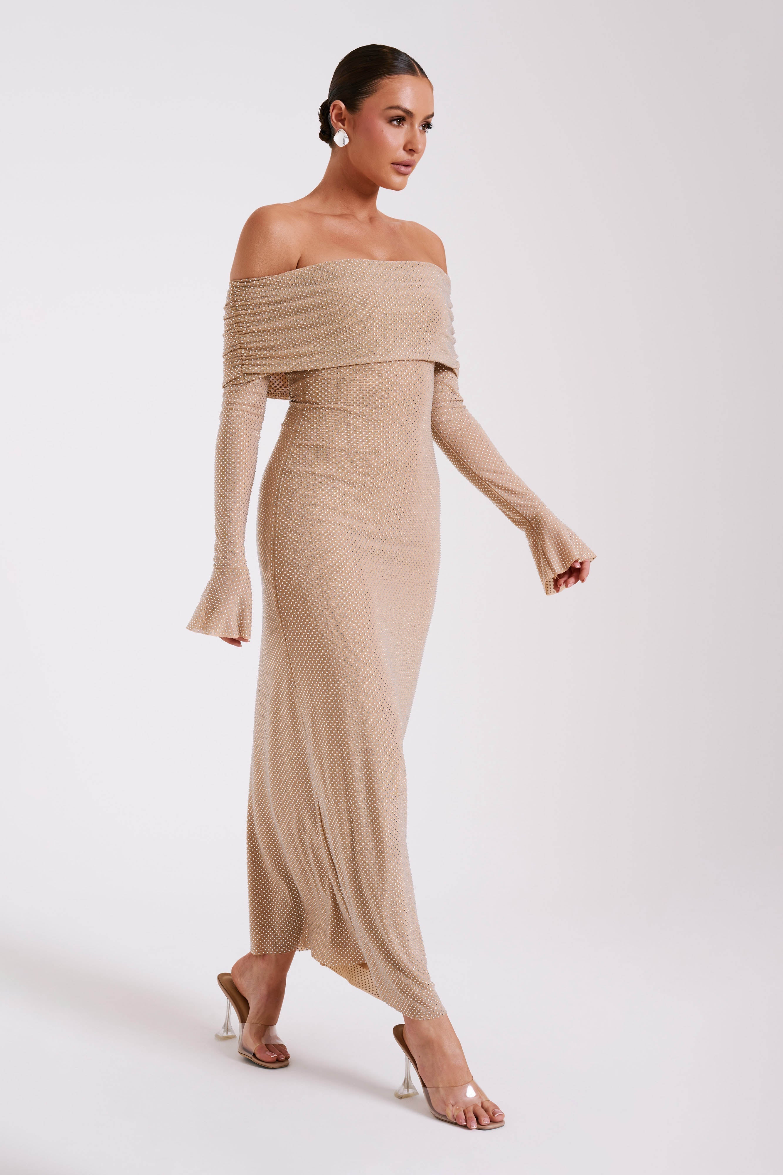 Niamh - Off Shoulder Diamante Maxi Dress