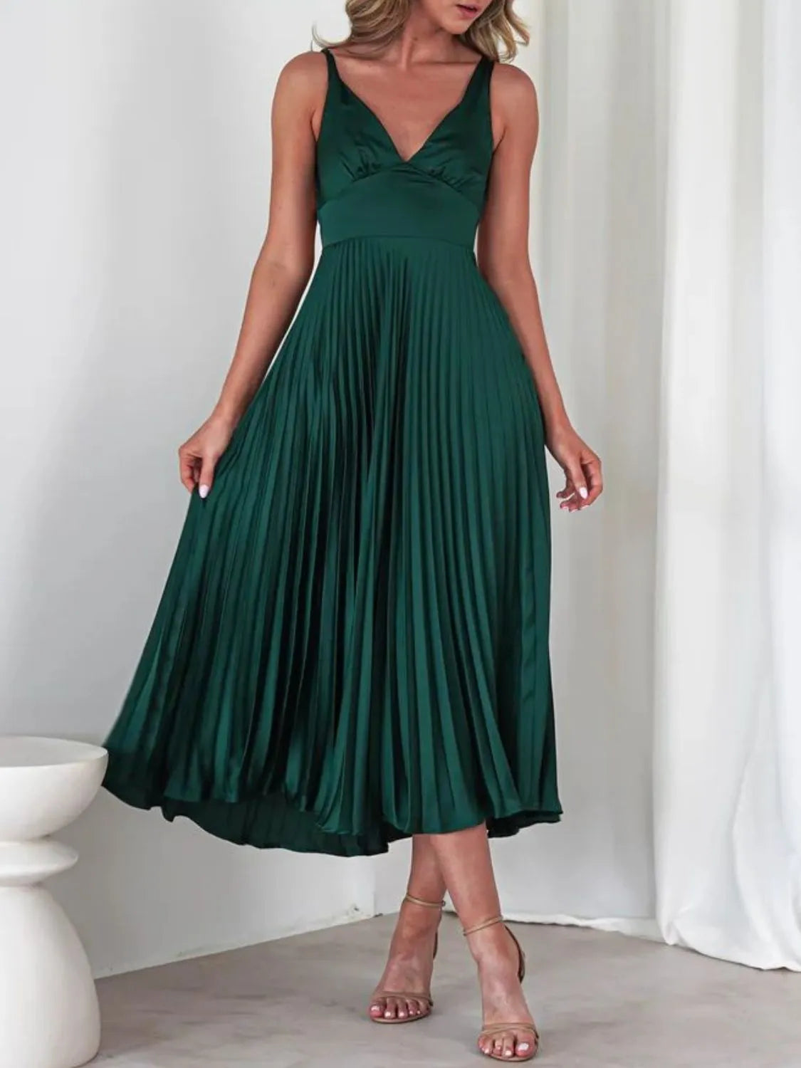 Céline - Pleated V-Neck Maxi Dress