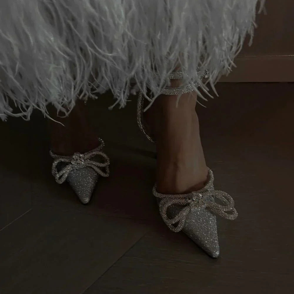 Rosie - Bow Wrap-Around Crystal Heels