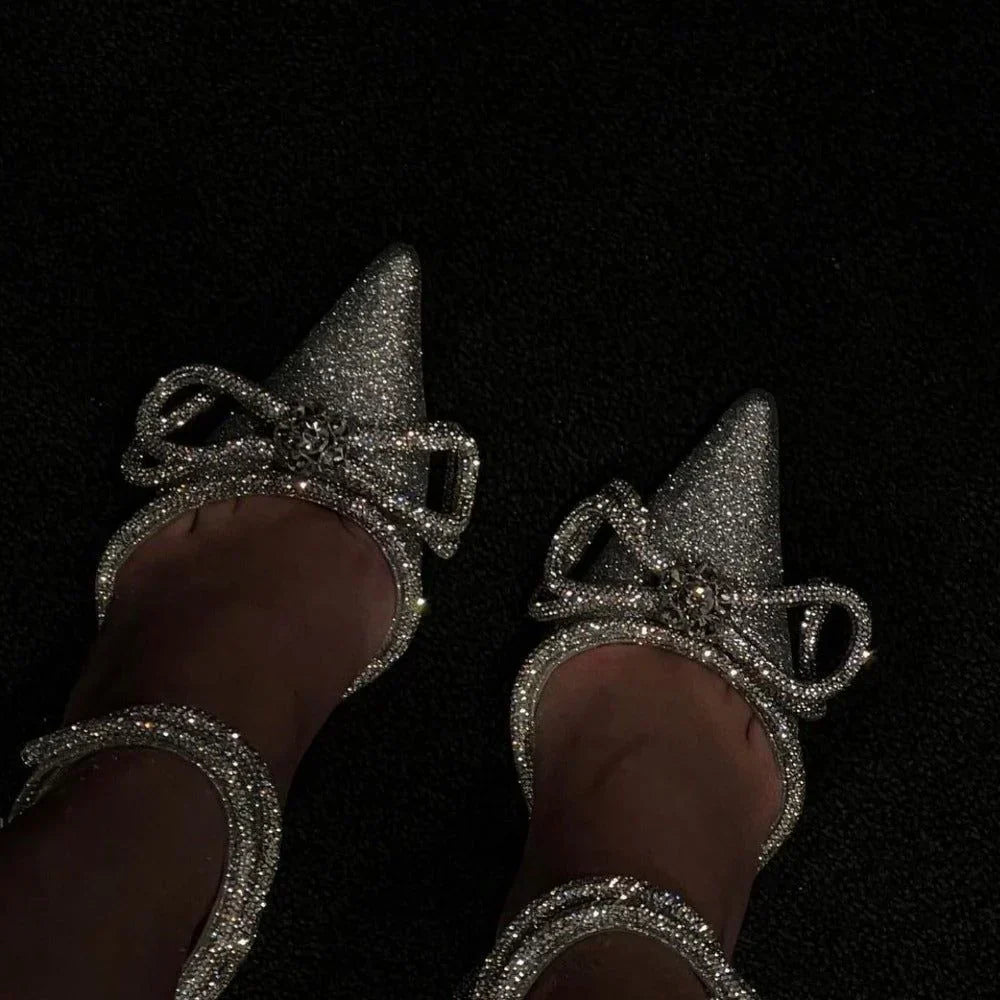 Rosie - Bow Wrap-Around Crystal Heels