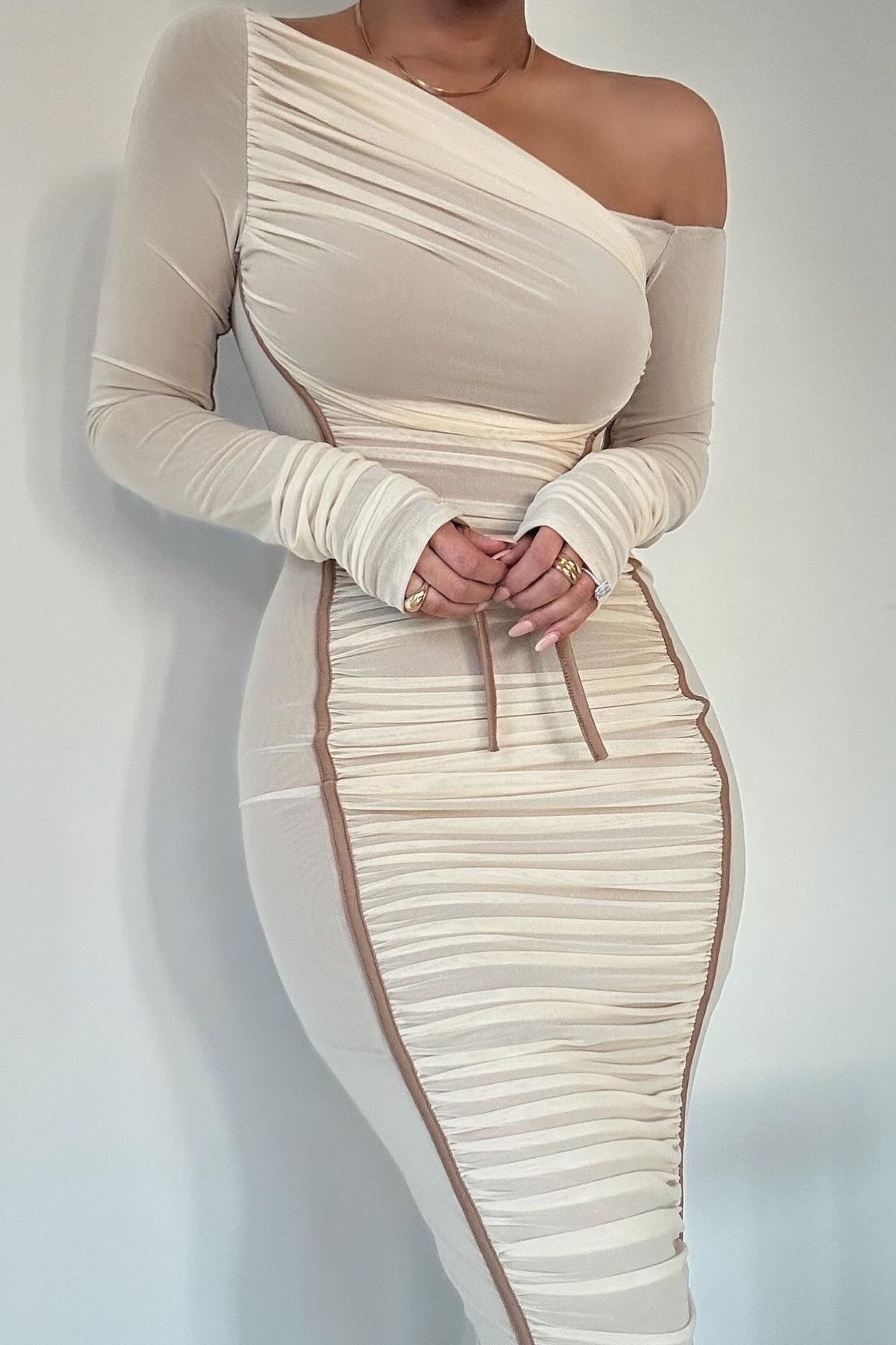 Matilda - Off-Shoulder Two-Layer Mesh Midi Dress