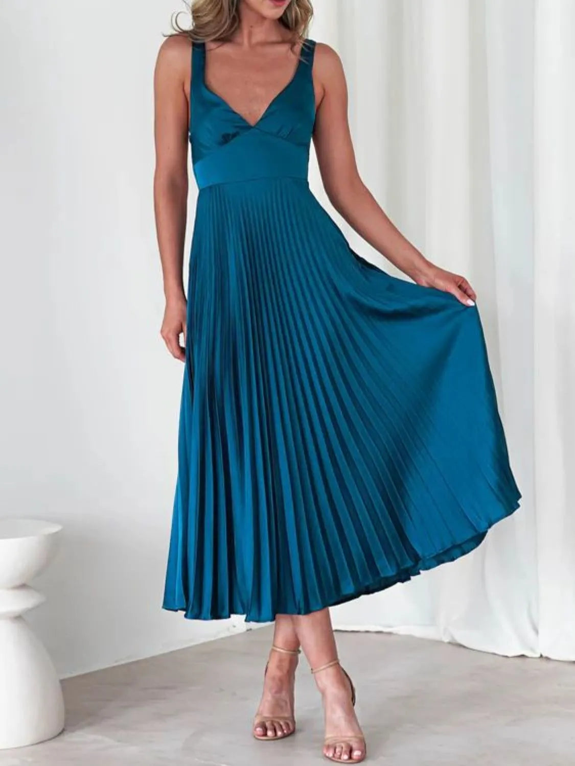 Céline - Pleated V-Neck Maxi Dress
