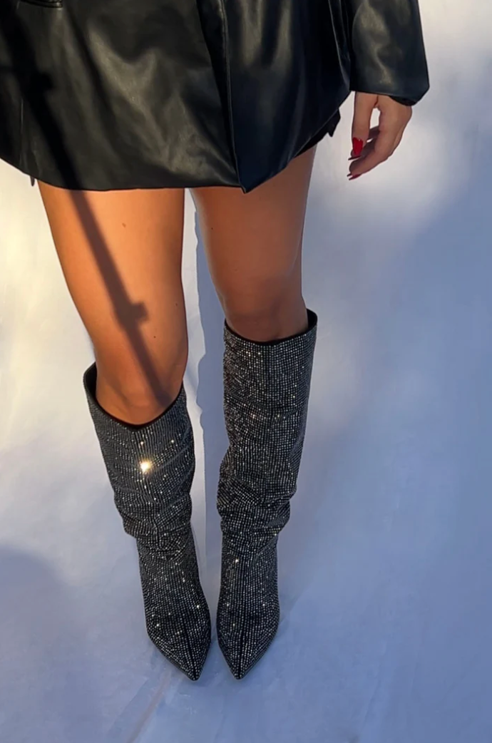 Sienna - Sparkle Pencil Heel Boots