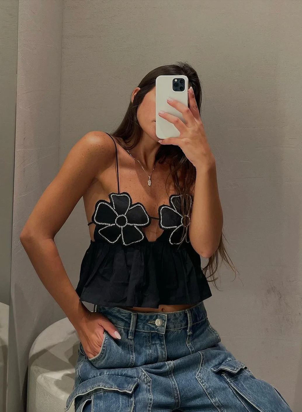 Elara - Rhinestone Studded Crop Top