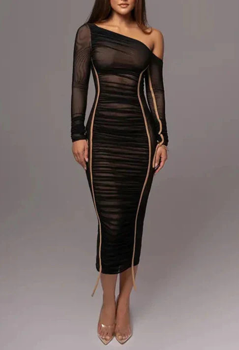 Matilda - Off-Shoulder Two-Layer Mesh Midi Dress