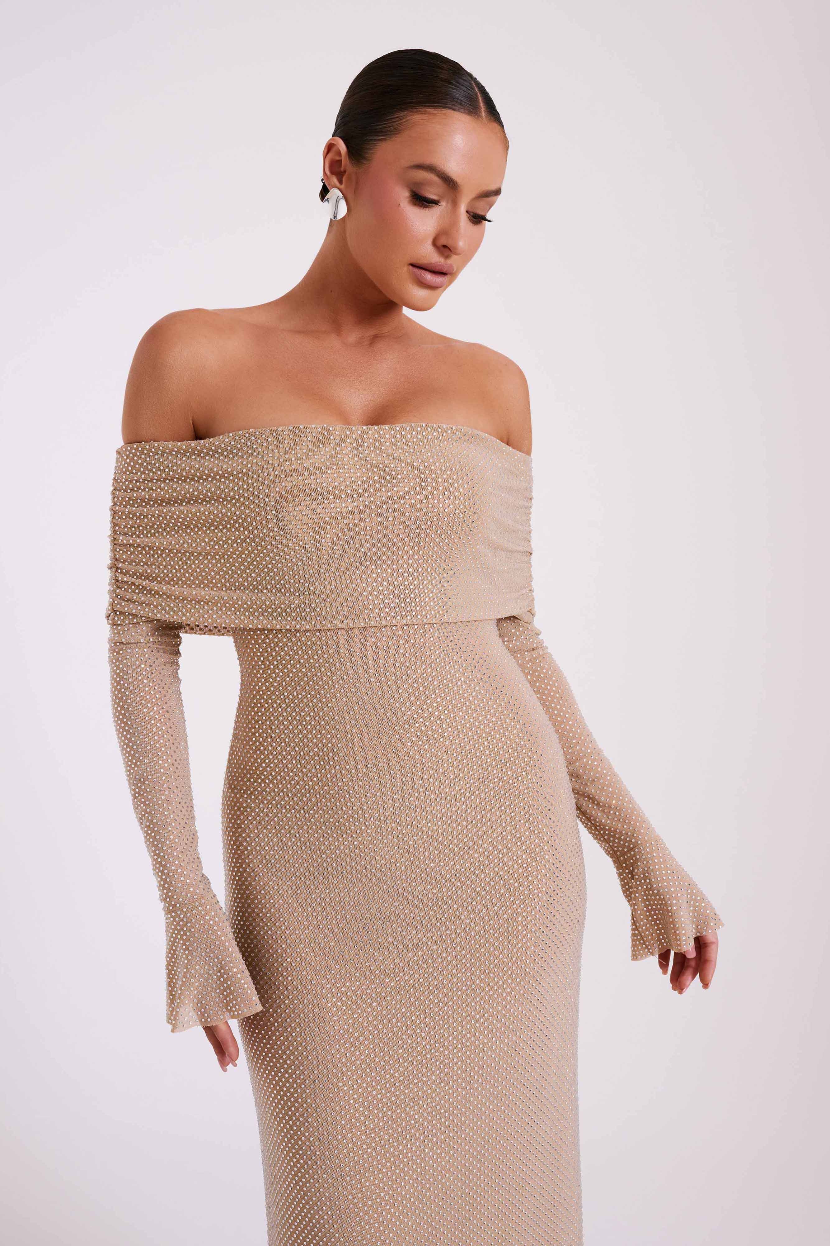 Niamh - Off Shoulder Diamante Maxi Dress