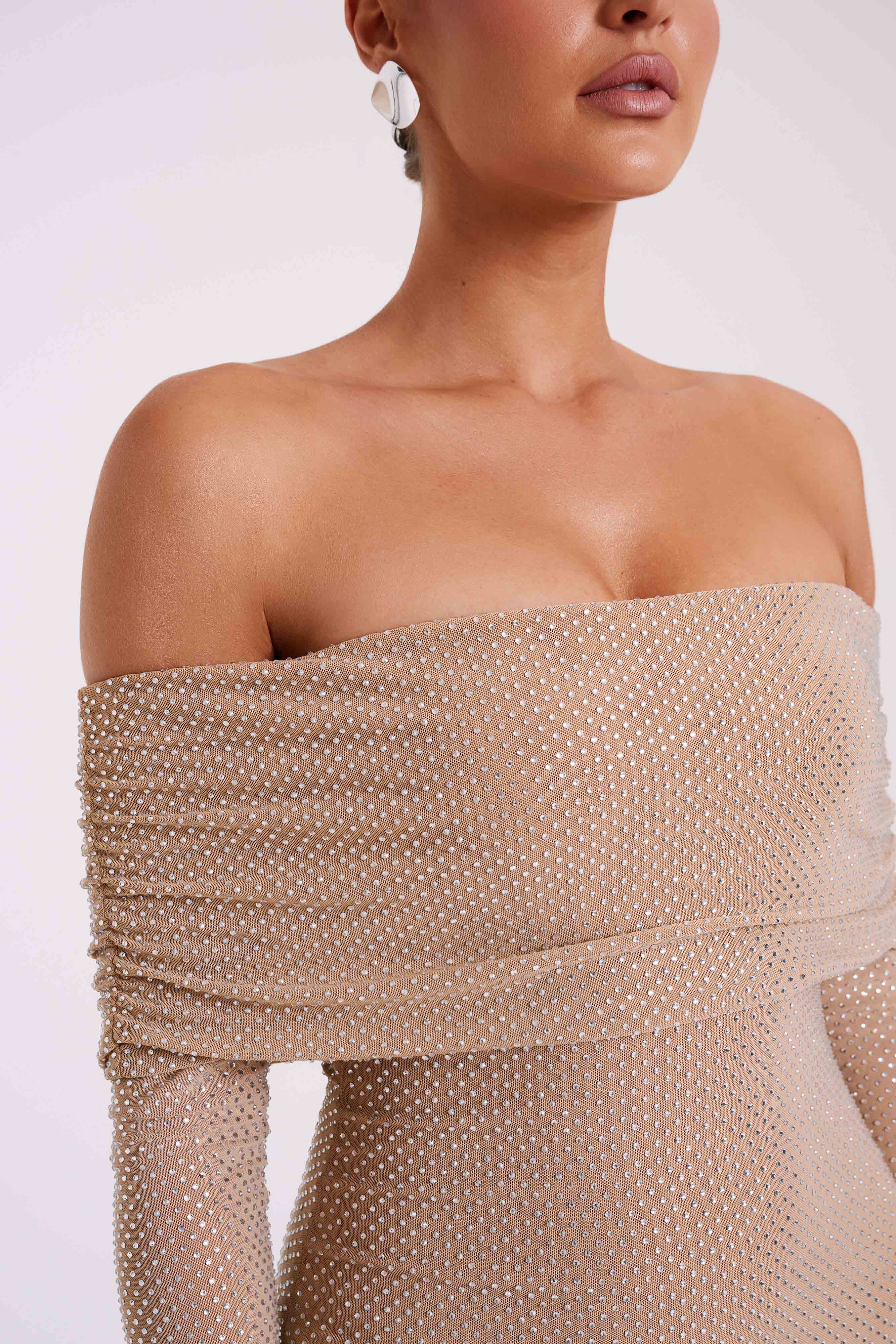 Niamh - Off Shoulder Diamante Maxi Dress