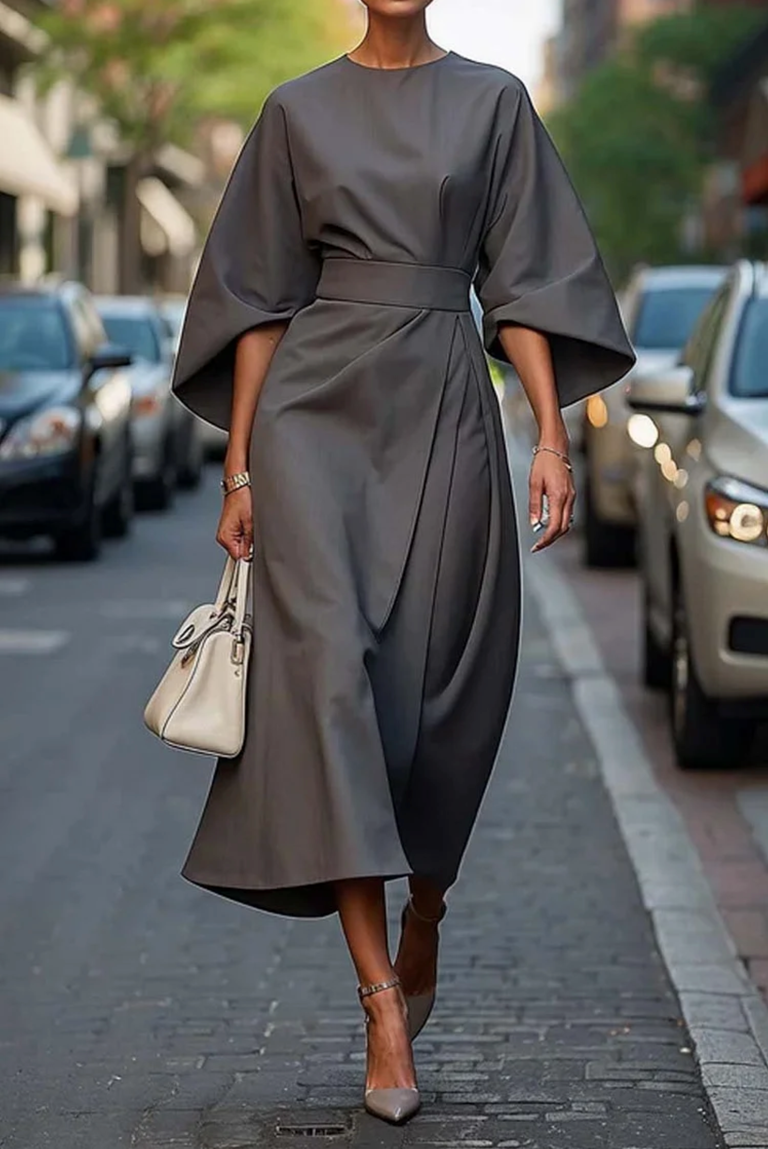 Stacy - Elegant Dress With Lantern Sleeves