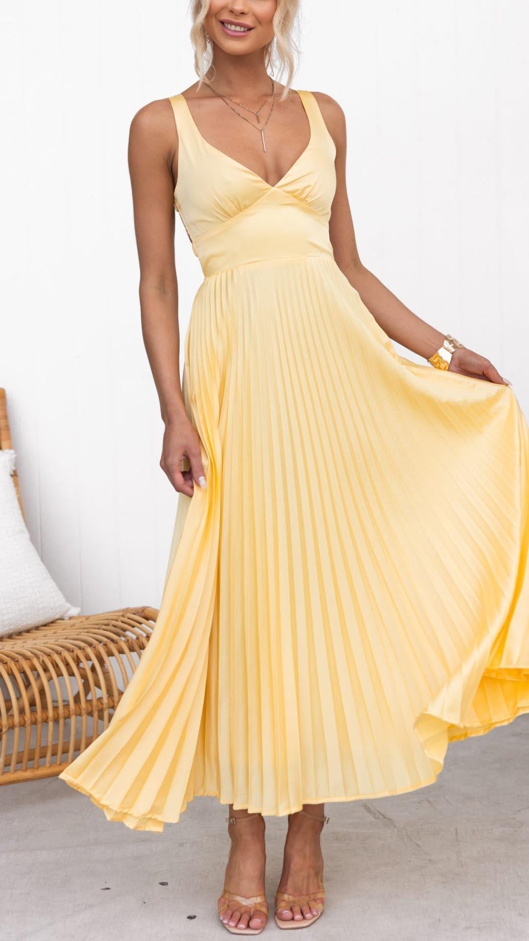 Céline - Pleated V-Neck Maxi Dress