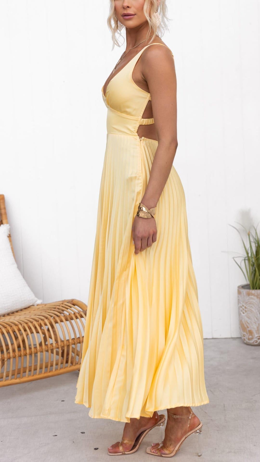 Céline - Pleated V-Neck Maxi Dress