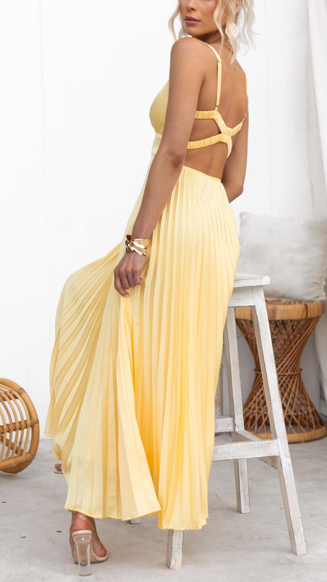Céline - Pleated V-Neck Maxi Dress