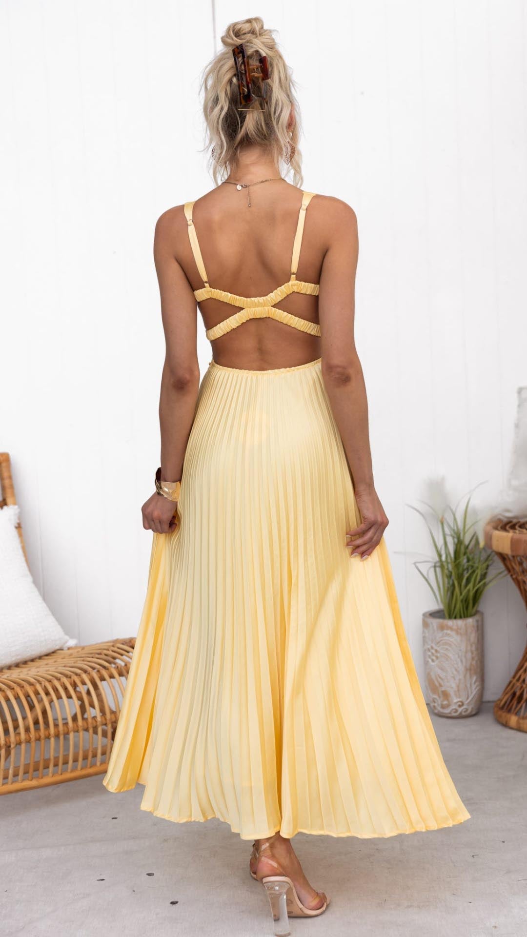 Céline - Pleated V-Neck Maxi Dress