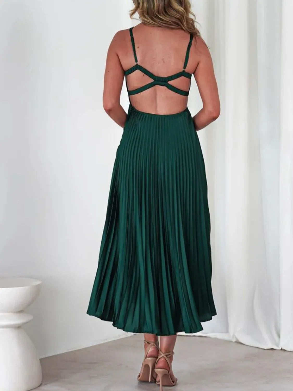 Céline - Pleated V-Neck Maxi Dress